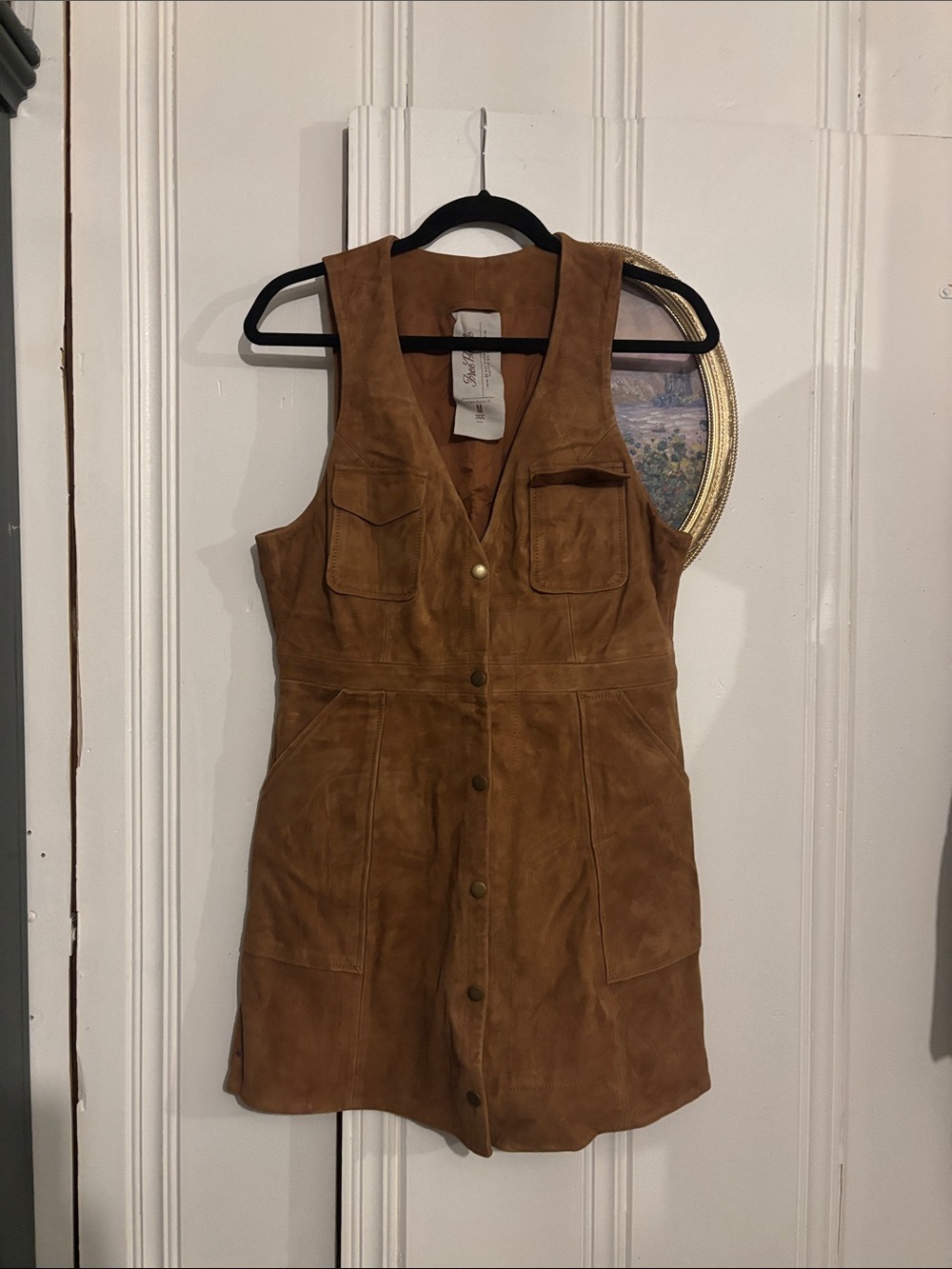 Free People Tan Suede Button-Front Mini Dress